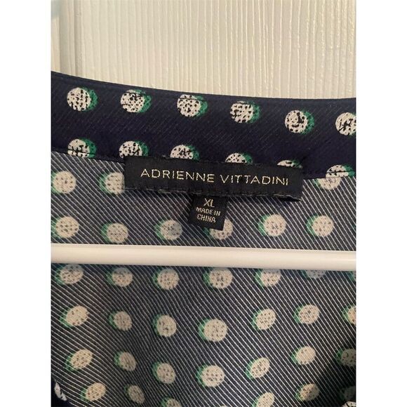 Adrienne Vittadini Women's XL Blue Polka Dot V-Neck Blouse Long Sleeve - Picture 3 of 5